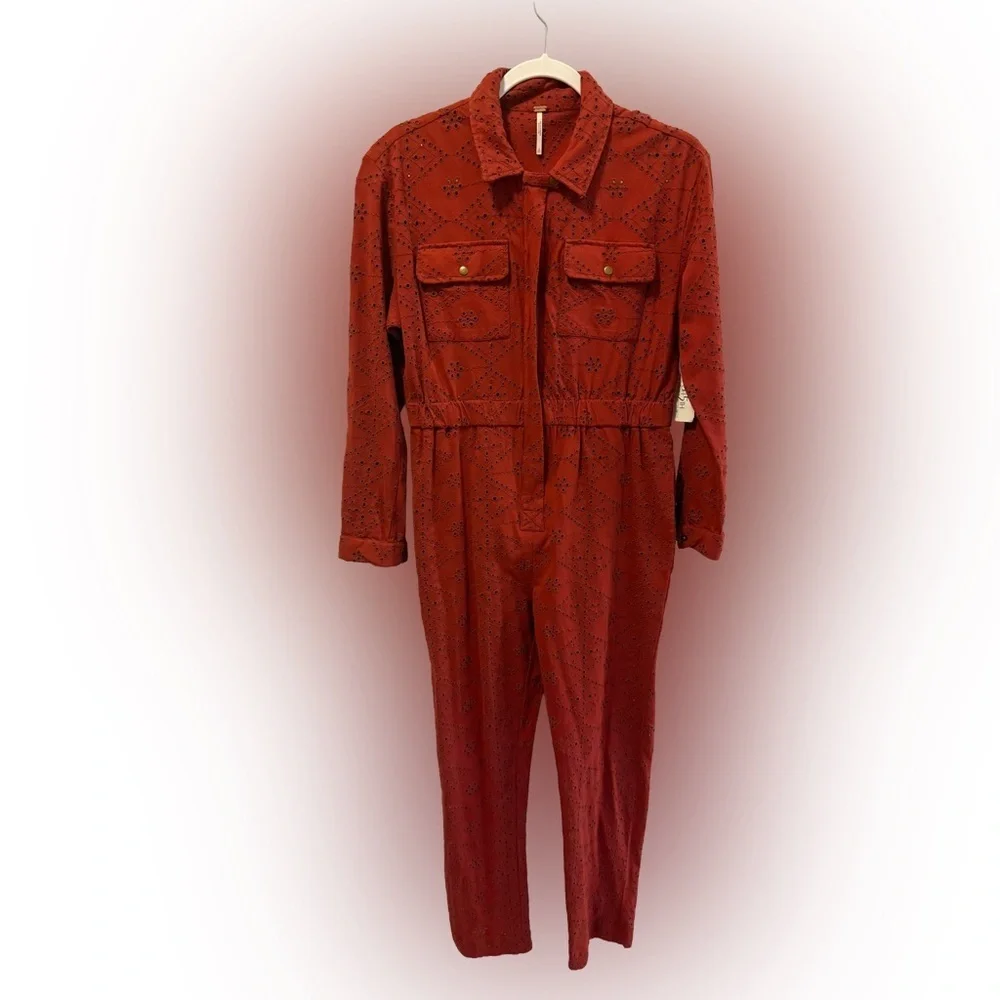 NWT Free People Set The Tone Eyelet Jumpsuit, Size 2